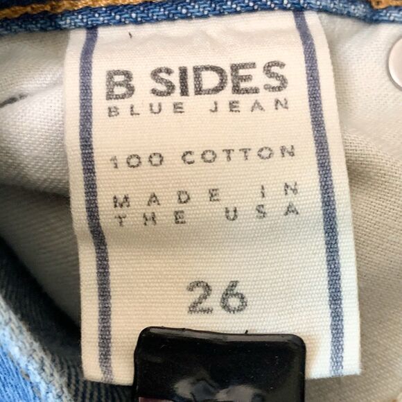 B Sides Arts Mid High Straight Jeans 26 Medium Blue 100% Cotton Whiskering Fade - Picture 6 of 7
